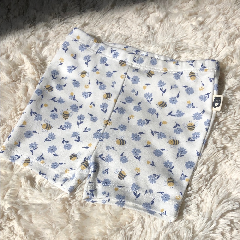 Girls White Summer Shorts with Blue Floral & Yellow Bee Print